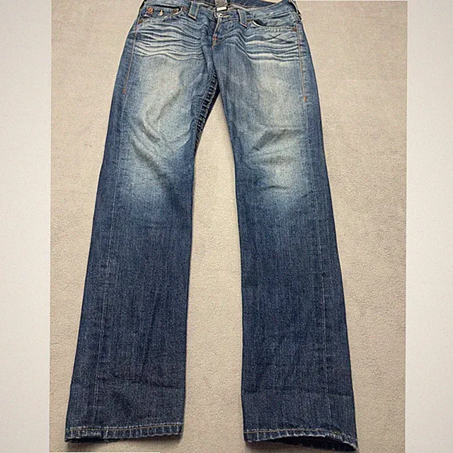VTG True Religion Cameron Straight Leg Jeans Blue Low Rise Button Fly Size 27