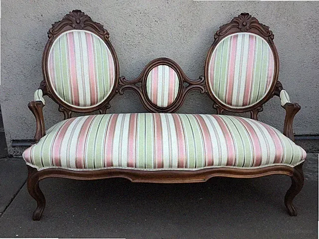 W4 Vintage Antique Mediterrania Upholstered 3Seat "Isabelino" Settee Walnut Sofa