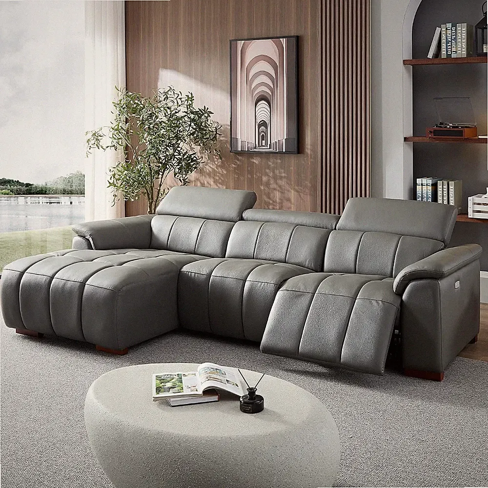 Wall-Hugger Reclining Sofa Modern Electric Control Genuine Leather L Shaped Couc