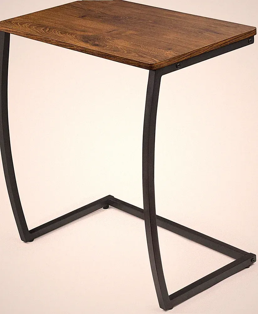 Walnut C Shaped Side Table, Vintage End Table for Sofa Couch Bed