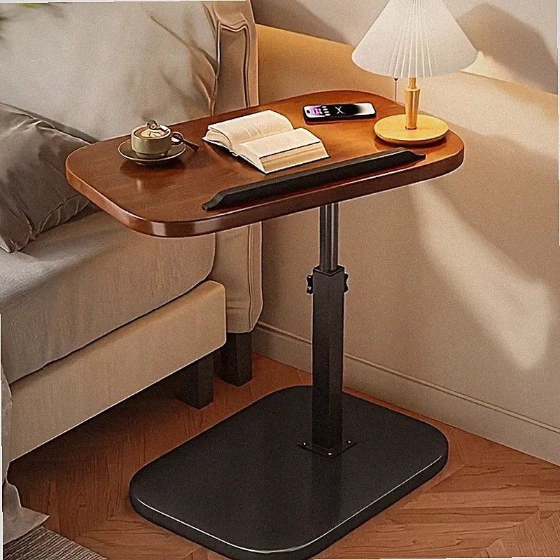 Walnut C-Shaped Sofa Bed Tray Table - Multi Functional Armrest Side Table