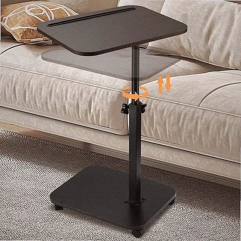 Walnut C-Shaped Sofa Bed Tray Table - Multi Functional Armrest Side Table