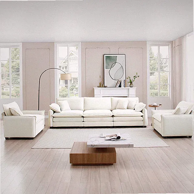 Warm and Cozy Sofa Set with Soft Cushions and Pillows, Home Theater Style Sofa S