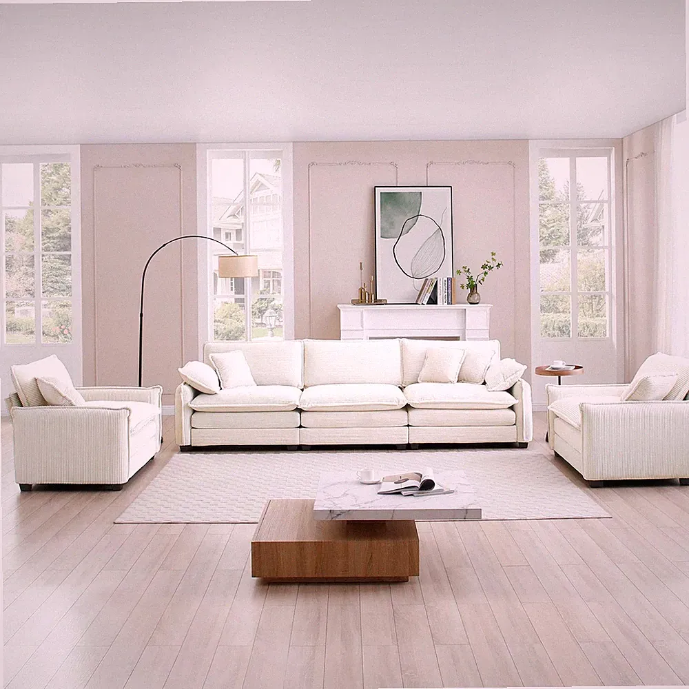 Warm and Cozy Sofa Set with Soft Cushions and Pillows, Home Theater Style Sofa S