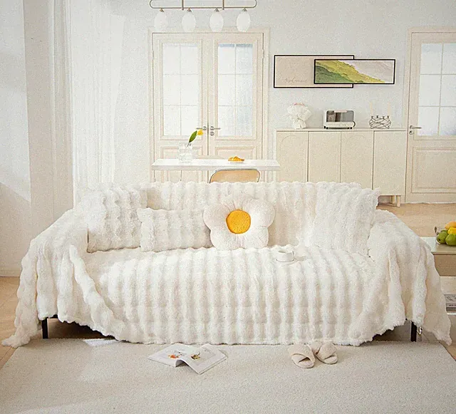 Warm Faux Fur Couch Cover Thick Shaggy Fuzzy Sectional Plush Sofa Cover Fluff...