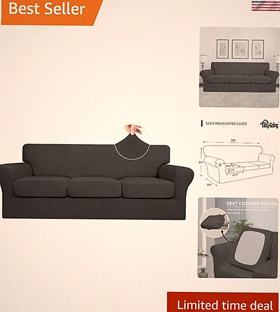 Washable 4-Piece Stretch Sofa Cover for Dogs - Durable Dark Gray Protector