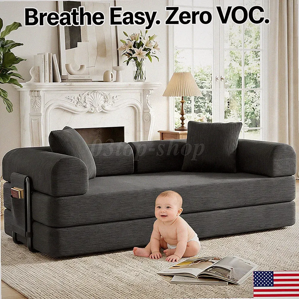 Washable Boneless Sofa Bed Sleeper Convertible Pull-Out Couch With Side Pockets