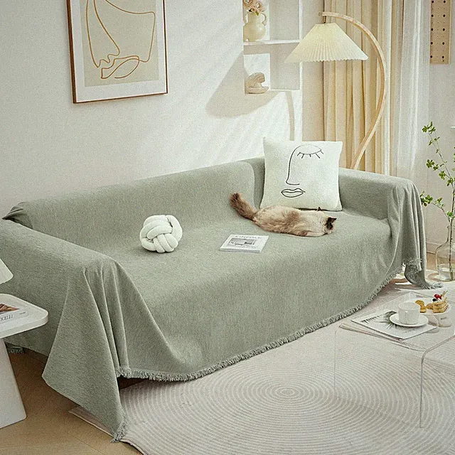 Washable Chenille Sofa Cover for 3-Cushion Sectional, Sage Green 91" X 134