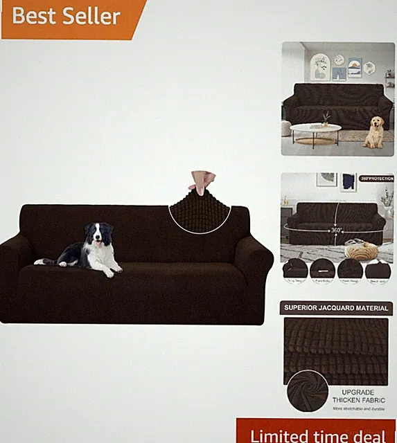 Washable Chocolate Stretch Sofa Slipcover for 3-Cushion Comfort - 105x64x35in
