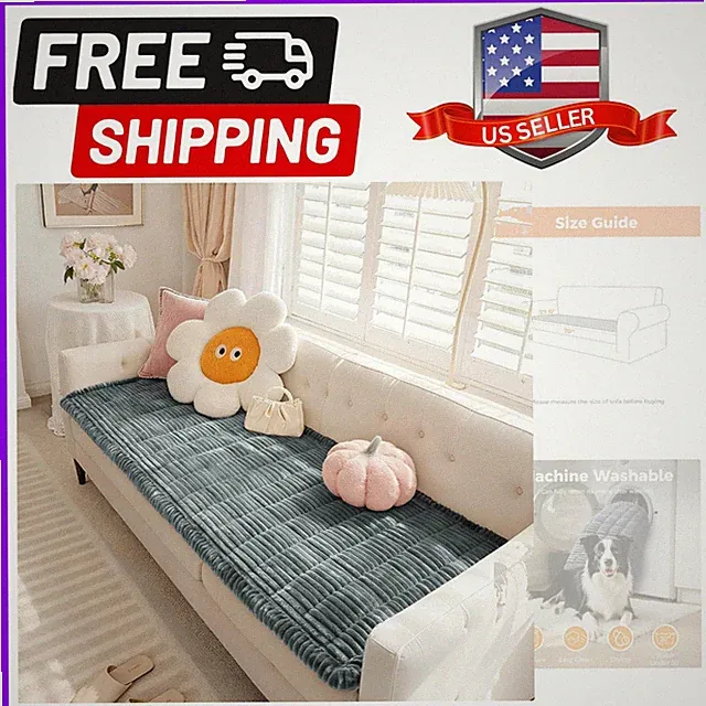 Washable Couch Cover for Dogs, Fuzzy Pet Friendly Sofa Protector, Non-Slip, B...