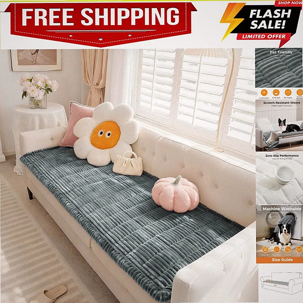 Washable Couch Cover for Dogs, Non-Slip Fuzzy Pet Sofa Protector with Hexa-Gr...