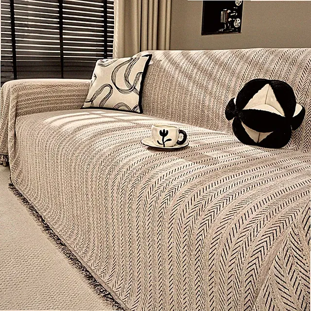 Washable Couch Cover with Tassels Non Slip Sofa Cover,Camel