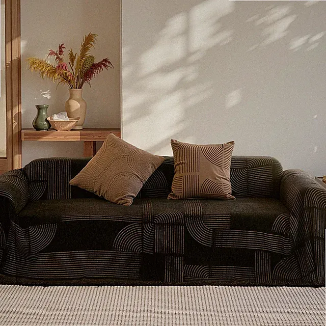 Washable Couch Covers for Sofa Soft Brown Geometric Chenille Sofa Covers for...