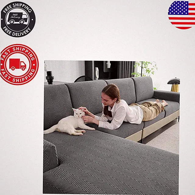 Washable Cushion Cover for Sectional Sofa - Dark Gray & Striped Elegance