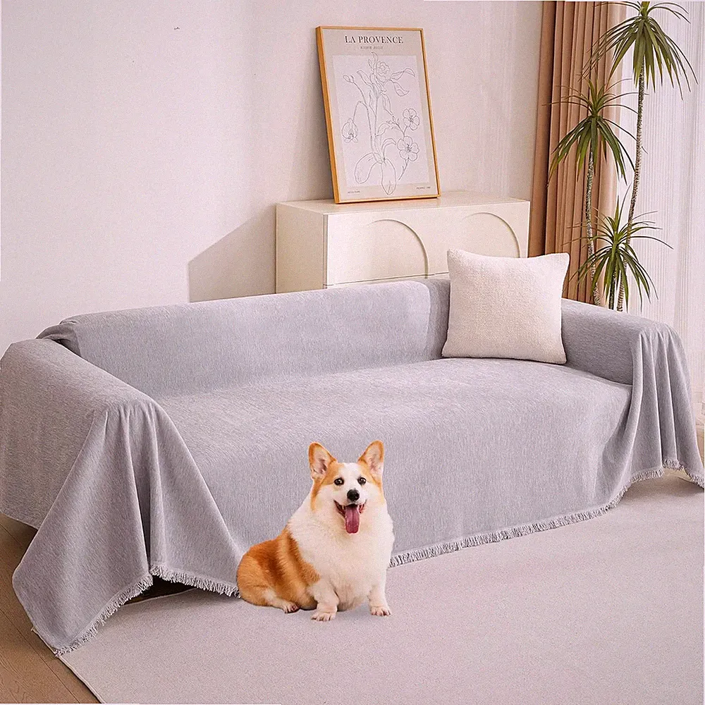 Washable Dog Sofa Cover - Durable Boho Couch Protector, Light Grey 71"x150