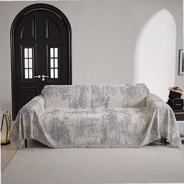 Washable Grey Geometric Sectional Couch Cover for Pets, 91" X 134