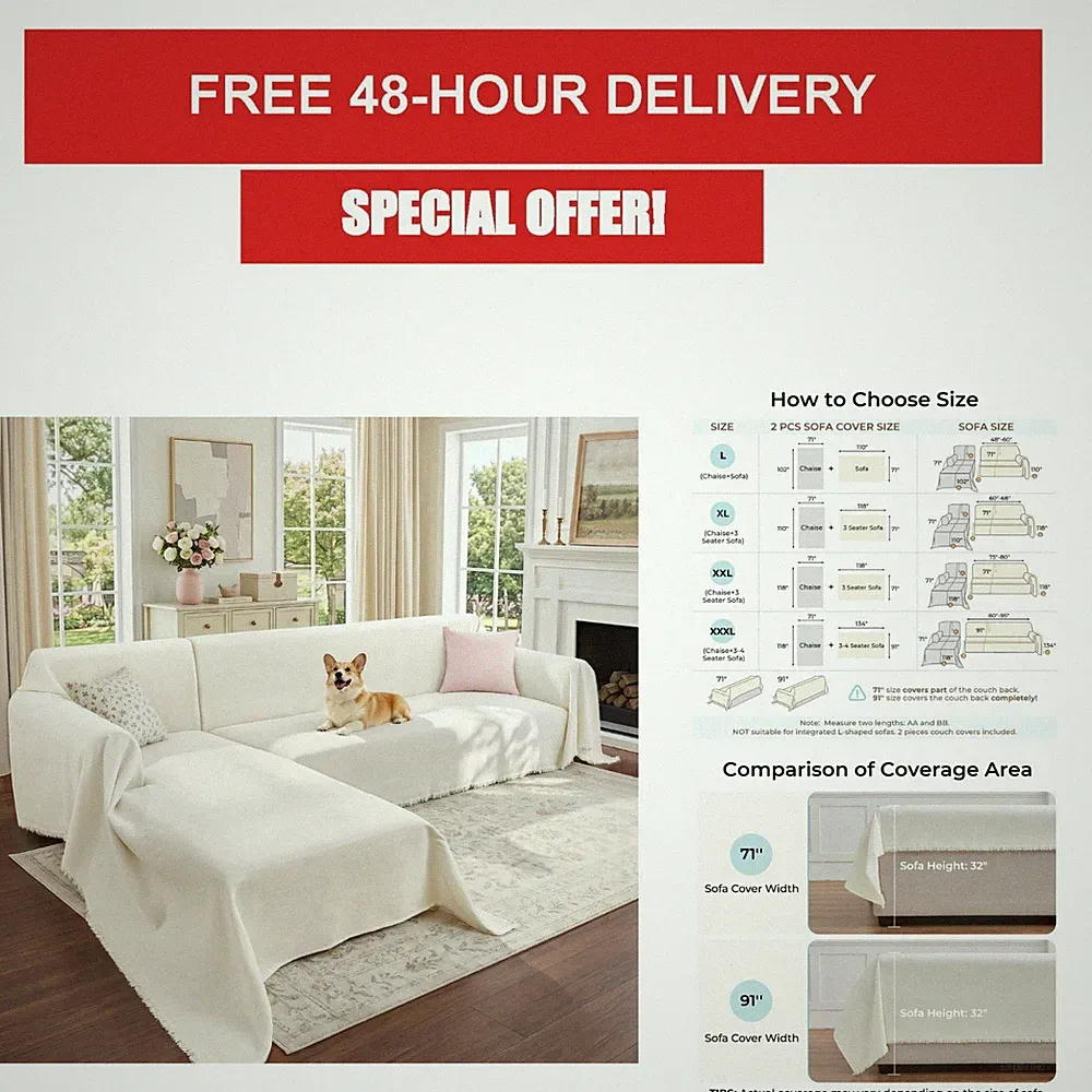 Washable L Shaped Sectional Couch Covers | XL 71" x 110"
