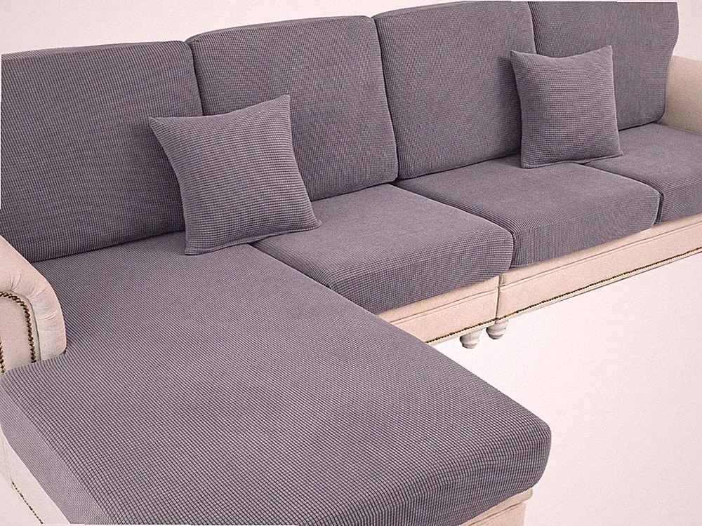 Washable L-Shaped Sectional Sofa Covers with 2 Pillowcases - Light Grey