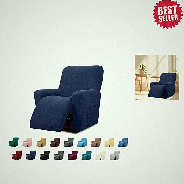 Washable Navy Recliner Chair Covers with Elastic Bottom - Best for Kids & Pets
