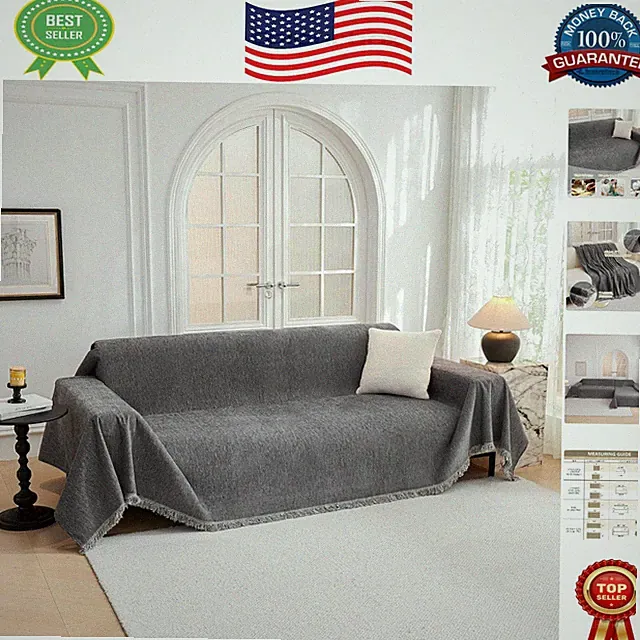 Washable Non-Slip Chenille Sofa Slipcover for 2 Cushion Furniture, 71"x118"