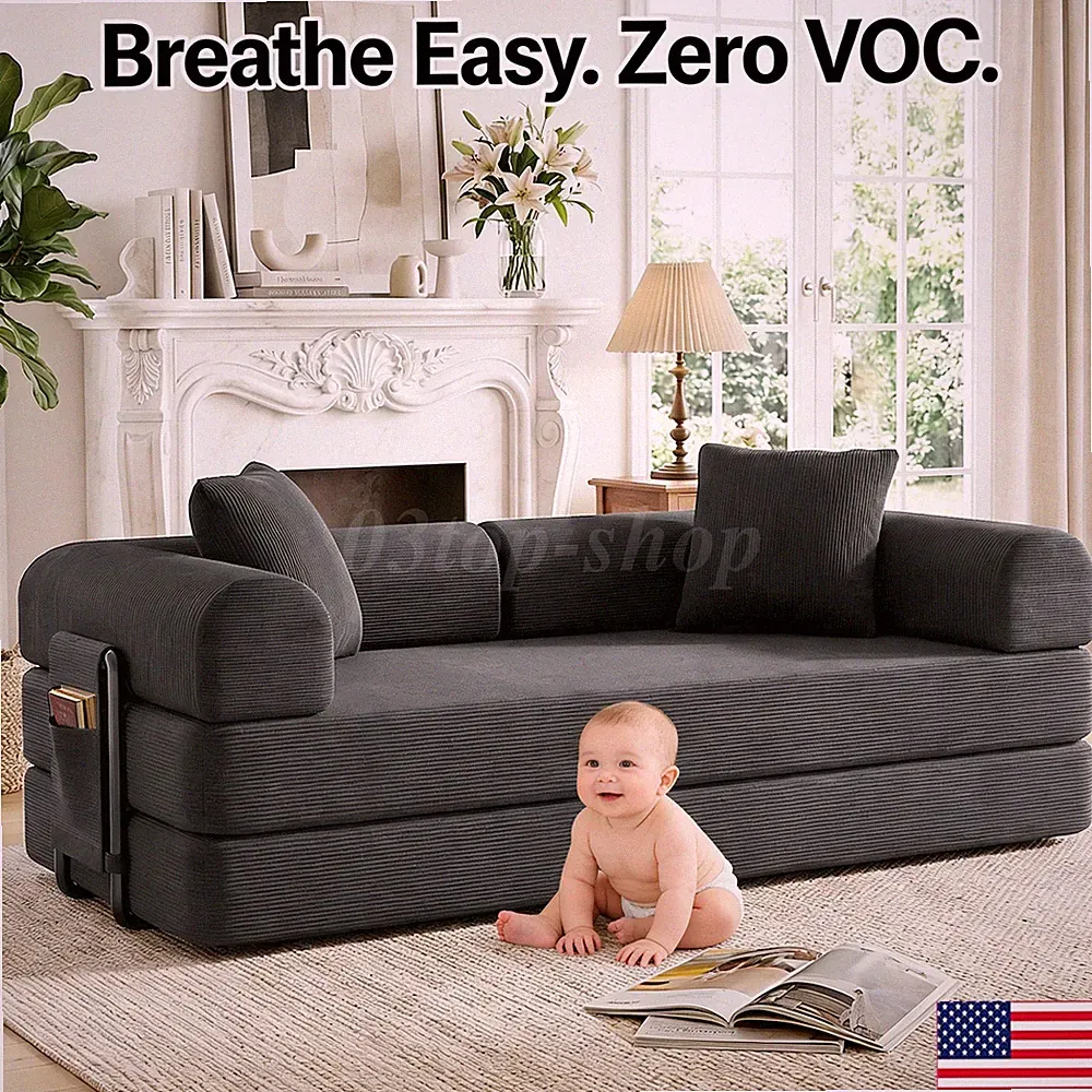 Washable Sofa Bed Couch Sleeper Convertible Pull-Out Bed Couch With Side Pockets