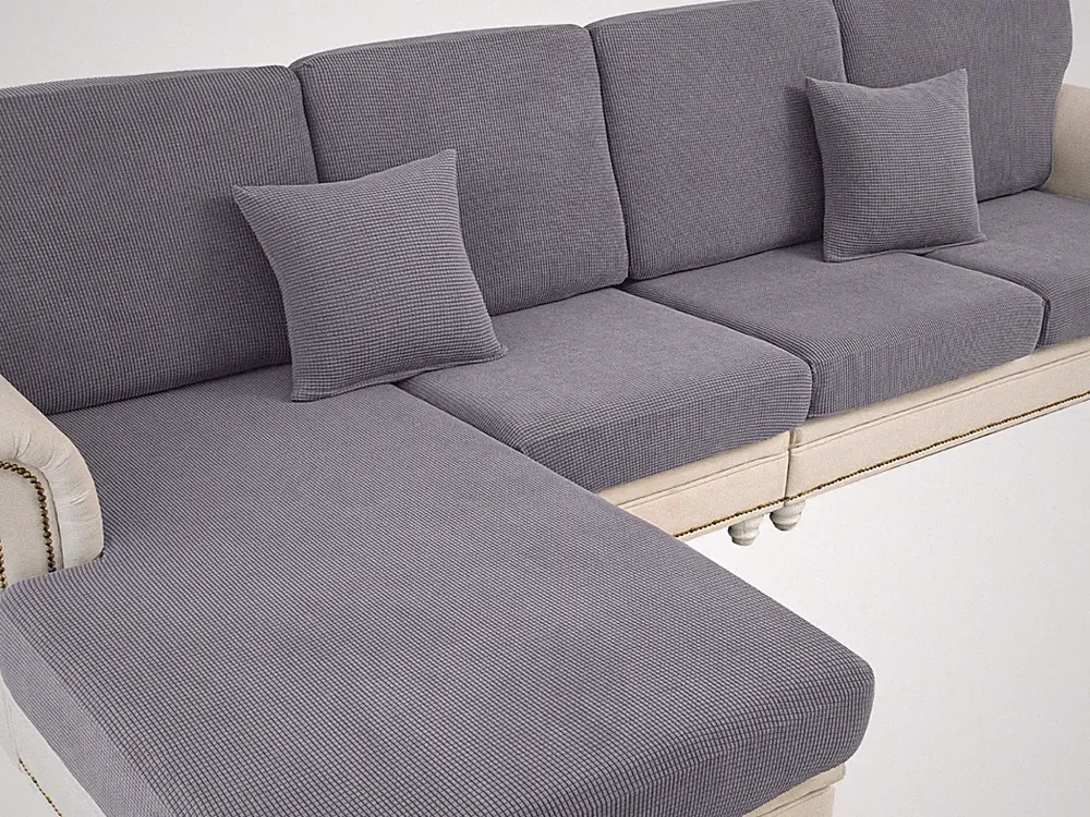 Washable Stretch Couch Cushion Covers for Sectional Sofa & Chaise, 2 Pillowcases
