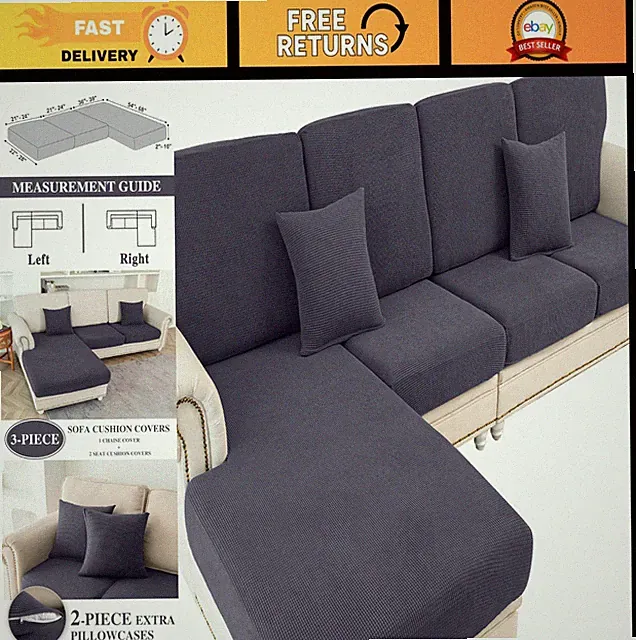 Washable Stretch Couch Cushion Covers for Sectional Sofa L Shape, 2 Pillowcases
