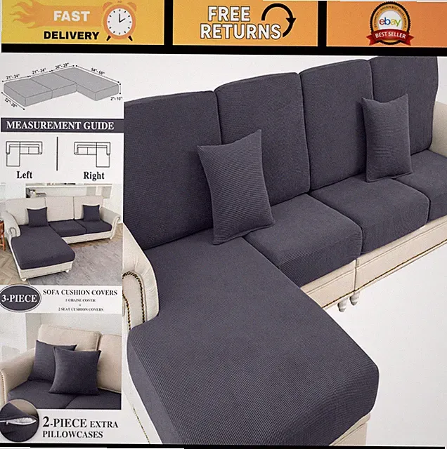 Washable Stretch Couch Cushion Covers for Sectional Sofa L Shape - 2 Seater + Ch