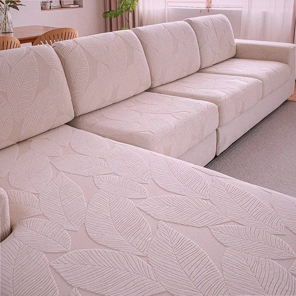 Washable Stretch Sofa Covers for L Shape Sectional - Anti-Slip Ivory