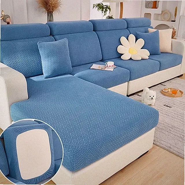 Washable Stretch Sofa Covers for Sectional Couch - Texture Blue Large