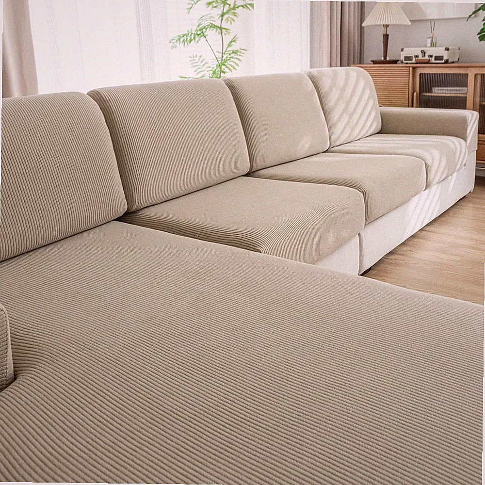 Washable Stretch Sofa Covers for Sectional & L Shaped Seats Light Brown
