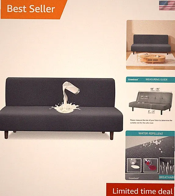 Water Repellent Futon Cover High Stretch Armless Sofa Covers Foldable Sofa Be...