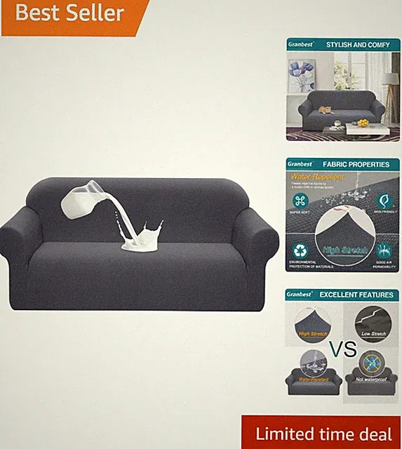 Water-Repellent Sofa Cover - Durable Stretch Couch Slipcover, Gray Large