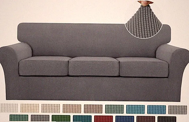 Water Resistant 4 Piece Sofa Slipcover Set - Easy Care Jacquard Fabrics in Gray