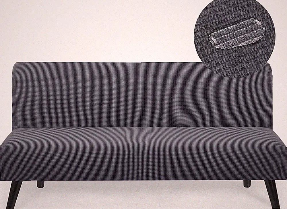 Water-Resistant Armless Futon Cover, Stretchable Grey Slipcover for Sofa Bed