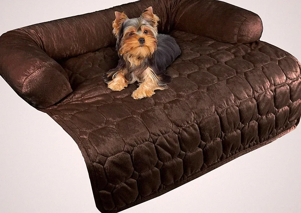 Water-Resistant Couch Cover for Dogs with Memory Foam Bolster - Brown 30x30.5