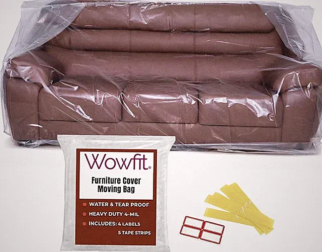 Water-Resistant Couch Cover for Moving, 4mil Clear Plastic, 92W x 42D x 62H Size