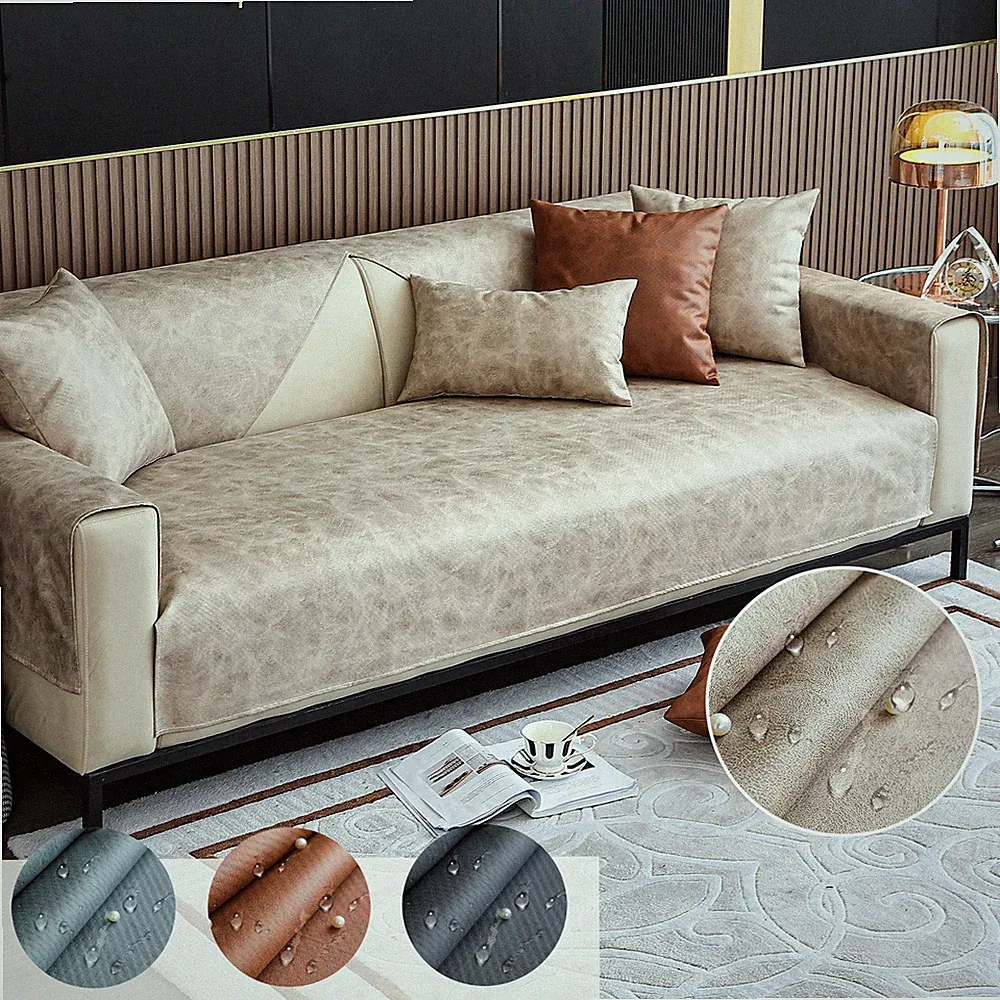 Water Resistant Faux Leather Sofa Cover Non-Slip Couch Protector for Dogs Cats