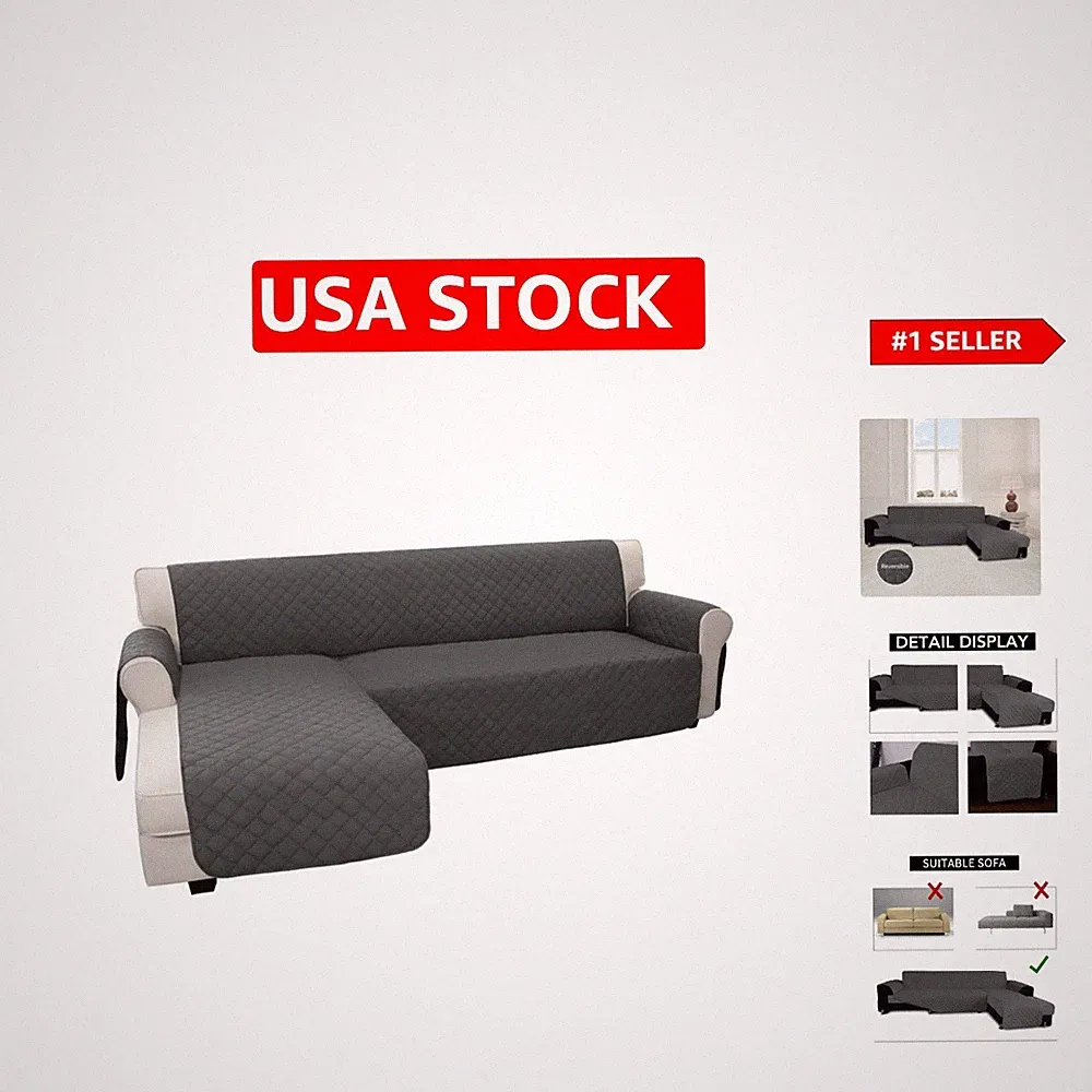 Water-Resistant Sectional Sofa Cover for Pets - Elegant Dark Gray Design