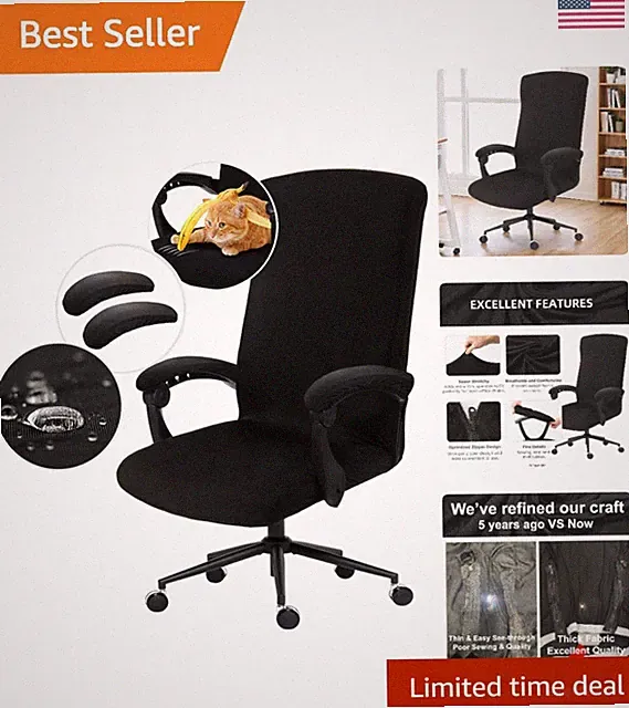 Water Resistant Stretch Office Chair Cover with Armrest Covers – Modern Black