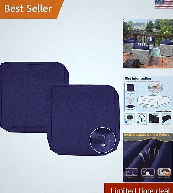 Waterproof 21x19x3 Inch Patio Cushion Covers - 2 Pack, Durable Fade-Resistant