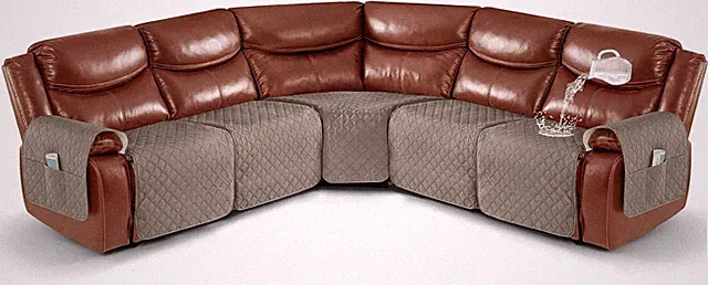 Waterproof 5-Piece Recliner Sectional Sofa Cover Khaki