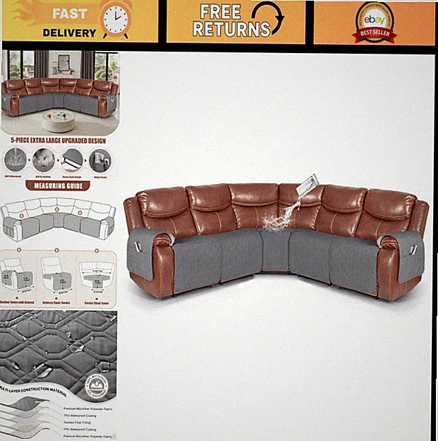 Waterproof 5-Piece Reclining Sectional Couch Cover | Non-Slip, Washable, Pet-Fri