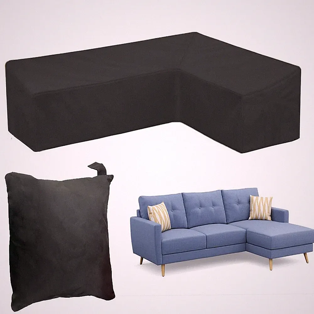 Waterproof Black L-Shaped Sectional Patio Sofa Covers 112x87in Outdoor