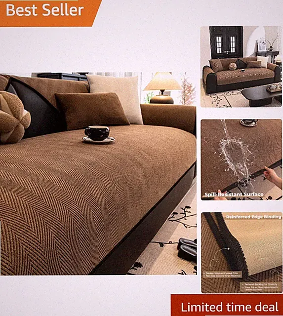 Waterproof Chenille Couch Cover for 3 Cushion Sofa - Non-Slip & Stain Resistant