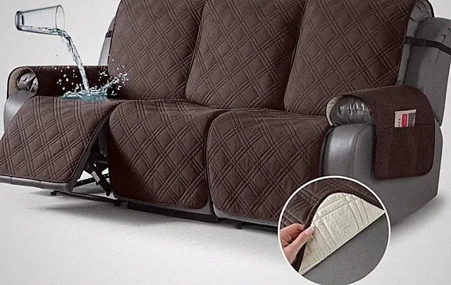 Waterproof Chocolate Recliner Sofa Cover - Non-Slip, 3-Piece Set for 3 Seaters