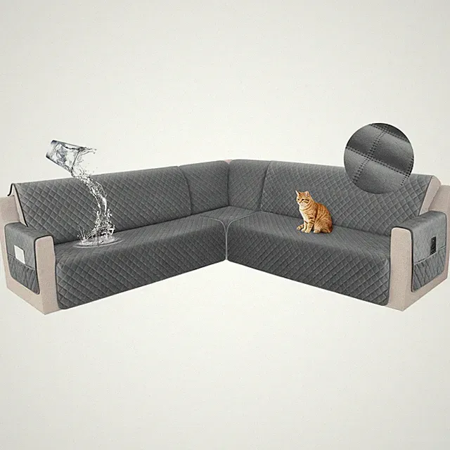 Waterproof Corner Sectional Couch Cover Velvet L Shape Sofa Covers for Pets D...