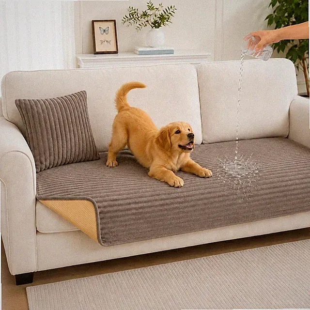 Waterproof Couch Cover for Dogs Non Slip w/Pillow (Khaki, 63") | Waterproof