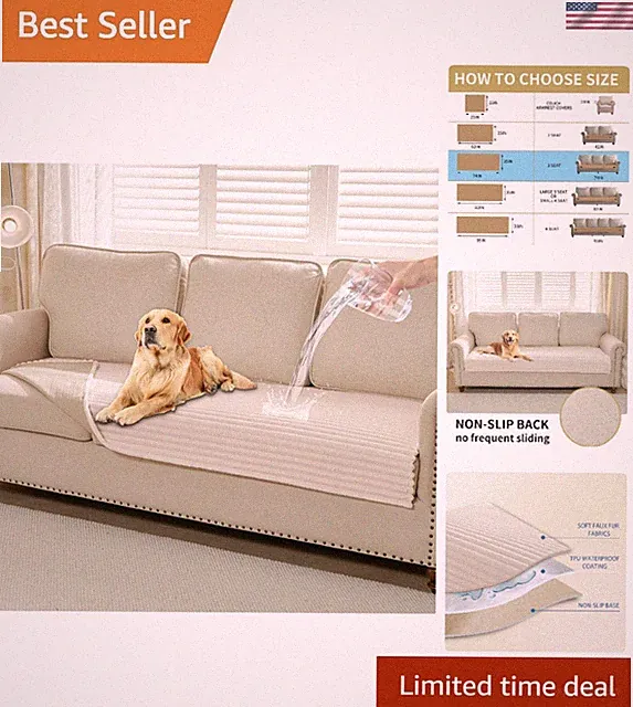 Waterproof Couch Cover for Dogs Washable Fuzzy Pet Sofa Cover Non Slip Soft Bed
