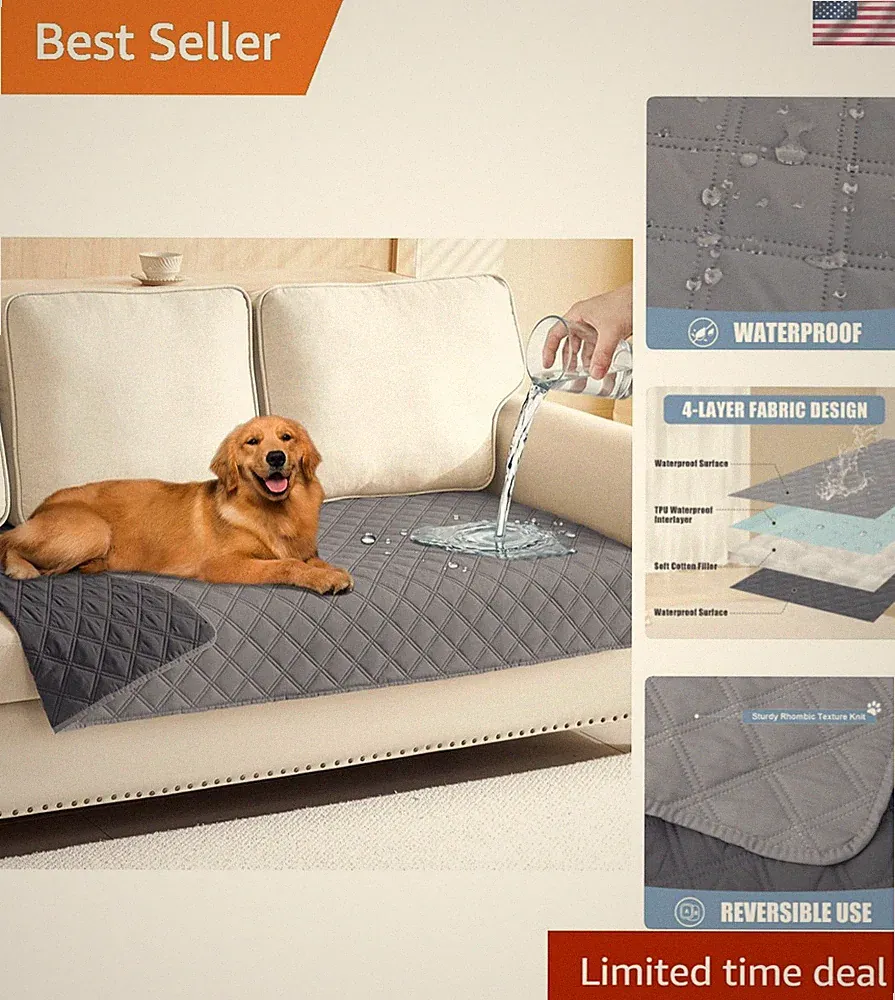 Waterproof Couch Covers for Dogs Washable, Reversible Pet Couch Covers for 3...